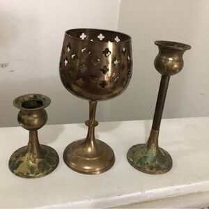 Antique Brass Short Candle Holders